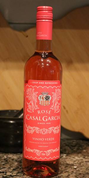 A bottle of Vinho Verde Rose by Casal Garcia.