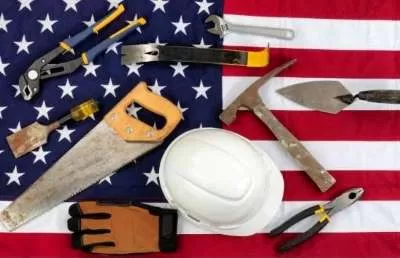 The American Flag and labor tools pictorial representation of Labor Day for the Grilling out for Labor Day Post.