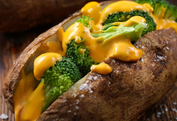 Baked Potato stuffed with broccoli and melted cheddar cheese