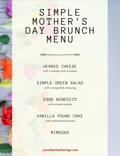 Mother's Day Brunch Menu ideas on a card with flowers