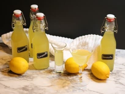 Bottles of homemade Italian Limoncello recipe