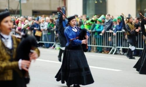 A St. Patrick's Day Parade with bagpipe players