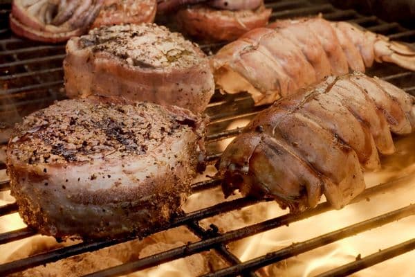 Steaks and Lobster tails on the grill
