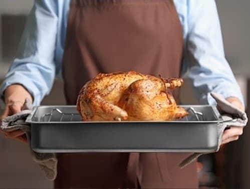 Juicy, Crispy dry brined turkey out of the oven