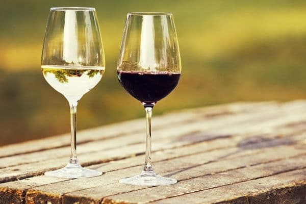 red and white wine in glasses