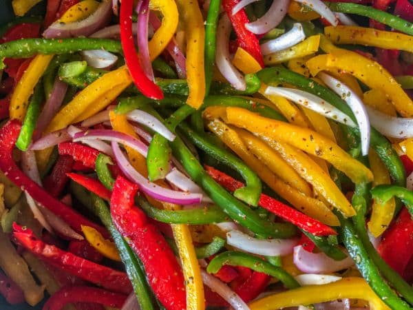 sliced bell peppers and onions