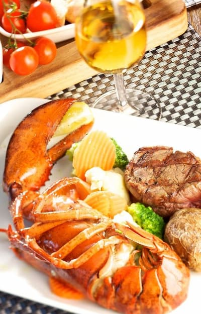 Steak and lobster wine pairing with white wine