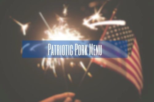 Patriotic Pork Menu banner with sparkler and American flag