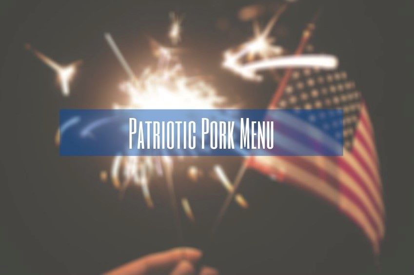 Patriotic Pork Menu banner with sparkler and American flag