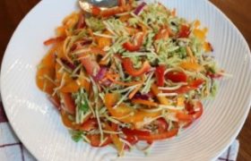 Colorful Three Pepper Slaw on platter