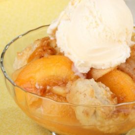 Peach Cobbler with vanilla ice cream