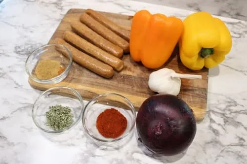 Ingredients for the beans and rice with sausage recipe