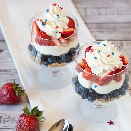 4th of July Recipes including this blueberry strawberry parfait