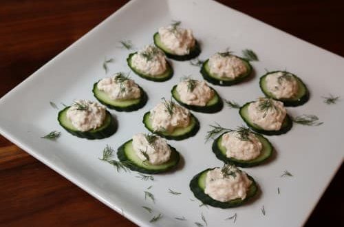 Creamy Salmon and Cucumber Bites on a platter
