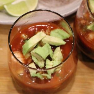 One serving of Best Gazpacho recipe with shrimp