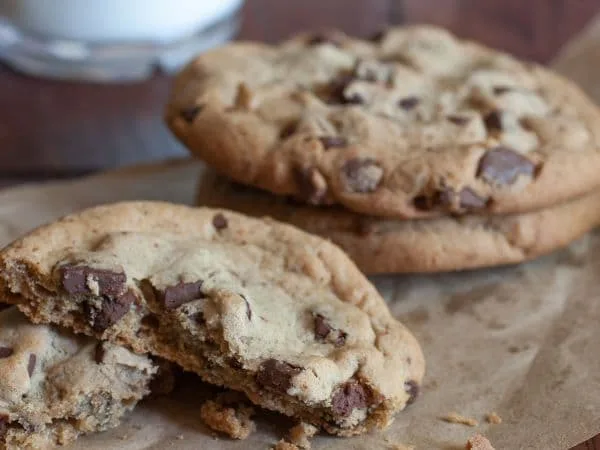 close up of recipes making nut free chocolate chip cookies