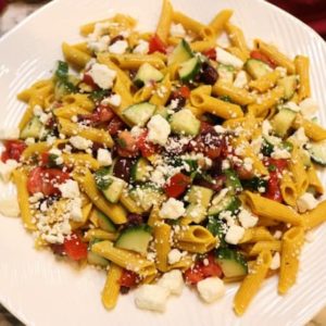 Easy Pasta Salad Recipe on a platter
