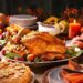 Bounty of food with Turkey and pies