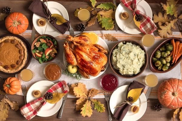All the Thanksgiving foods on a table