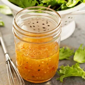 Salad vinaigrette dressing in mason jar